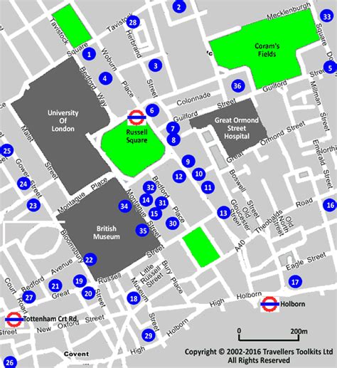 Bloomsbury & Russell Square Hotel Street Map - Hotels / B&B's