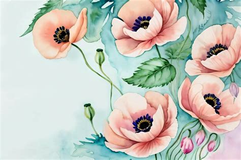 Premium AI Image | Watercolor Style Poppy Flowers Background For Text ...