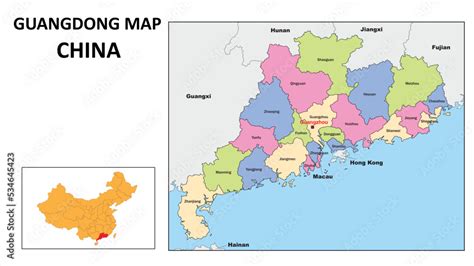 Guangdong Map of China. State and district map of Guangdong. Political ...