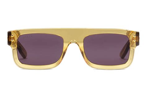 Gucci Rectangular Frame Sunglasses Dark Yellow in Acetate - FR