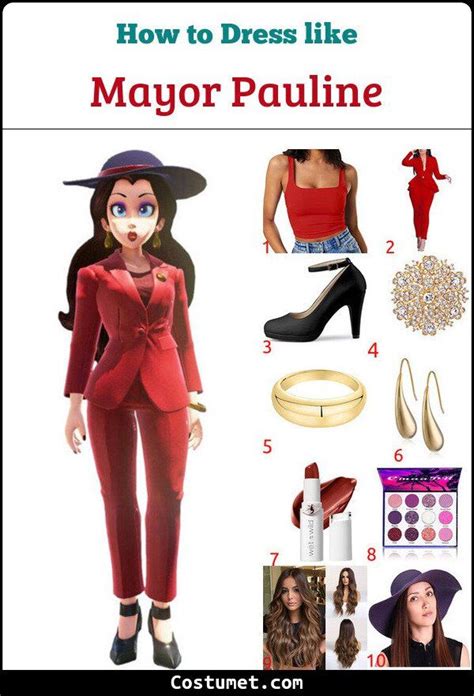 an image of a woman in red outfit and accessories with text that reads how to dress like mayor ...