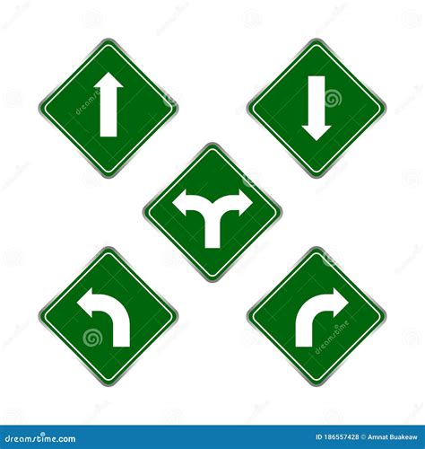 Road Signs Green Set, Traffic Road Sign Green Isolated on White, Signpost Caution for Direction ...