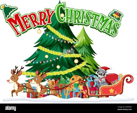 Merry Christmas text logo with Christmas and decorations illustration ...