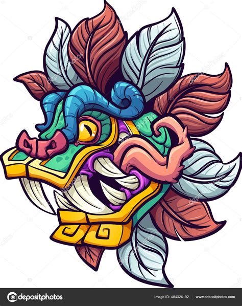 Cartoon Colorful Quetzalcoatl Aztec God Head Tongue Sticking Out Vector Stock Vector Image by ...