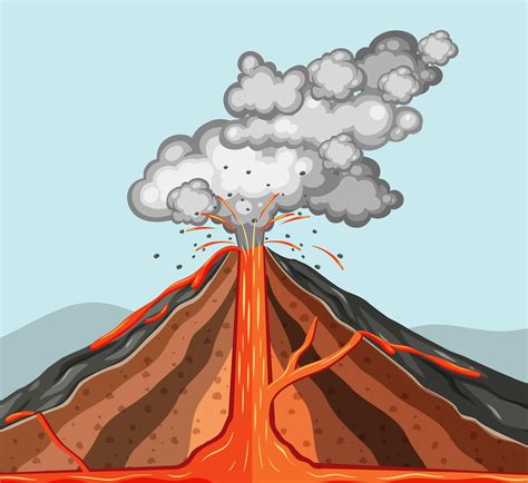 à l'intérieur du volcan avec de la fumée en éruption de lave 1102747 Art vectoriel chez Vecteezy