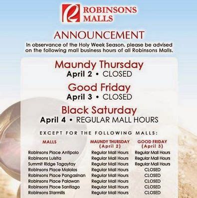 Mall Hours & Schedules for Holy Week 2015 Holidays - Philippine News