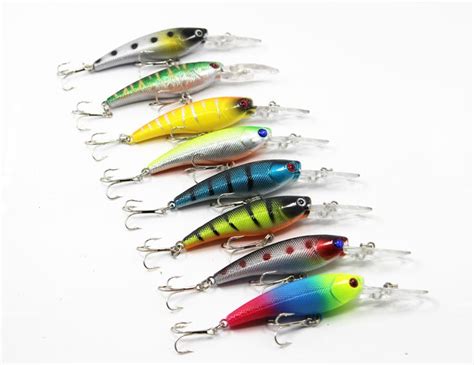 Free Shipping 8 Pcs Hard Minnow Lure Fishing Lure With 2 Hooks 9 cm,8 ...