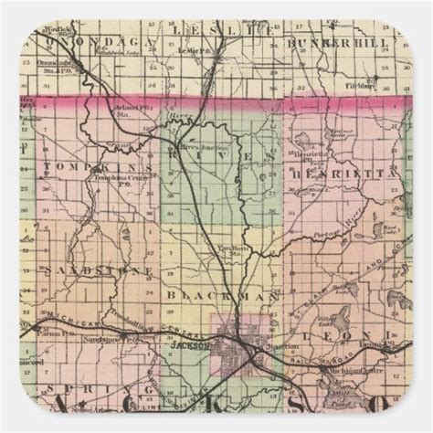 Map of Jackson County, Michigan Square Sticker | Zazzle.co.uk