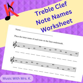 Treble Clef note names worksheet by Music with Mrs K | TpT