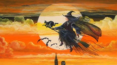 Witch Flying High With Cat Broomstick HD Halloween Wallpapers | HD Wallpapers | ID #43814