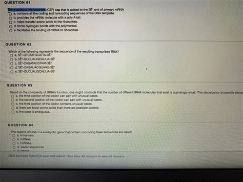 Solved QUESTION 61 The guanosine triphosphate (GTP) cap that | Chegg.com