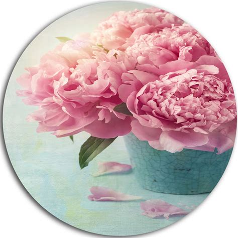 Design Art Pink Peony Flowers in Vase' Ultra Glossy Floral Metal Circle Wall Art | Walmart Canada