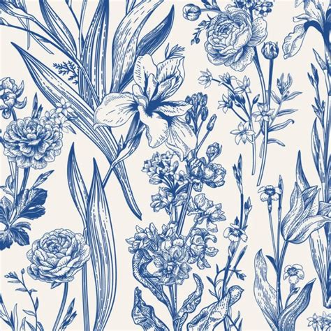 Blue Vintage Floral Wallpaper - Peel and Stick - The Wallberry