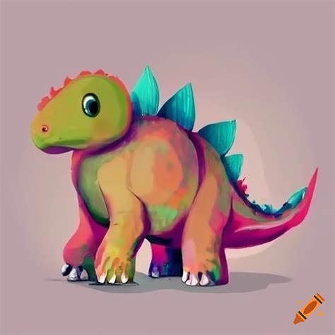 Illustration of a cute baby stegosaurus with colorful plates on Craiyon