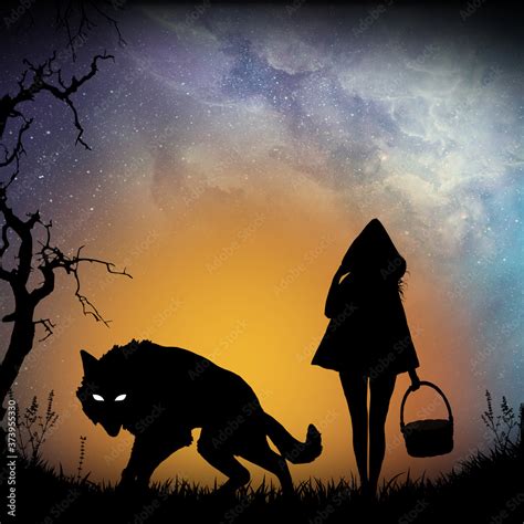 Little Red Riding Hood and Big Bad Wolf silhouette art Stock Illustration | Adobe Stock