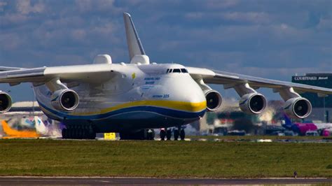 Antonov AN-225 Mriya | Low Pass, Landing, Taxiing, Opening Cargo Door and Departure | 4K Upscale ...