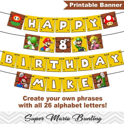 Printable Super Mario Bunting, Printable Super Mario Banner, Super ...