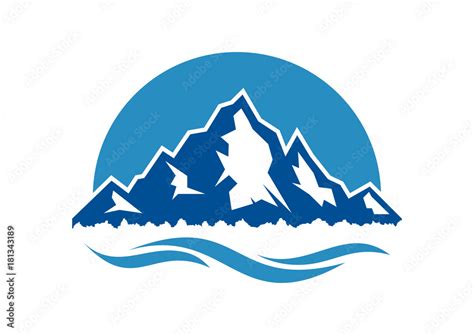 Nature Blue Mountain with Sea Illustration Company Logo Design Stock Vector | Adobe Stock