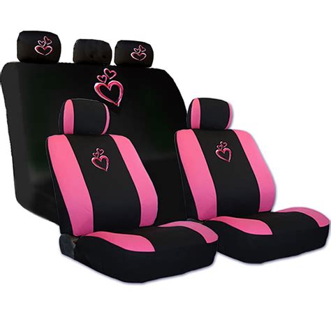 New Deluxe Large Embroidery Pink Heart Logo Car Truck Seat Covers and ...