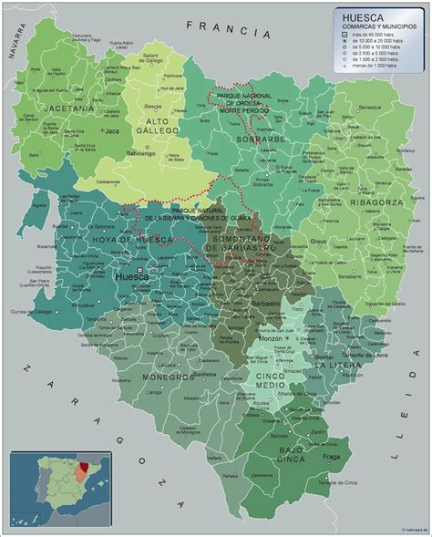 Municipalities Huesca wall map from Spain | Largest maps of the world ...