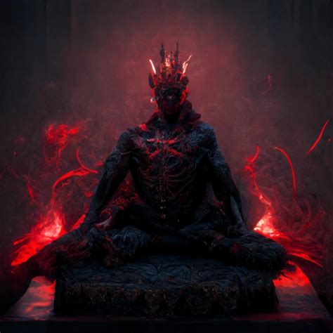 Demon King, Sitting on a large throne made from | Midjourney