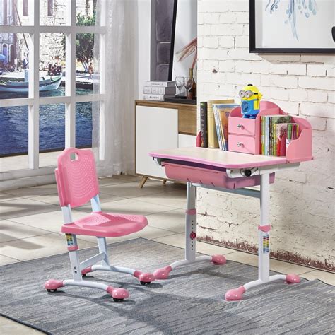 Adjustable Children Study Desk + Chair Set Pink - Alimart