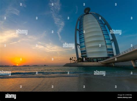 View of Burj Al Arab Jumeirah, a luxury hotel situated on its own ...