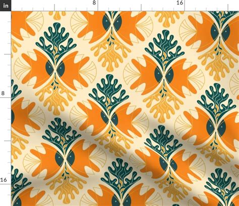 Orange Fishes and seaweed Fabric | Spoonflower