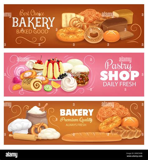 Bakery shop pastry and bread vector banners. Bakery products and ...