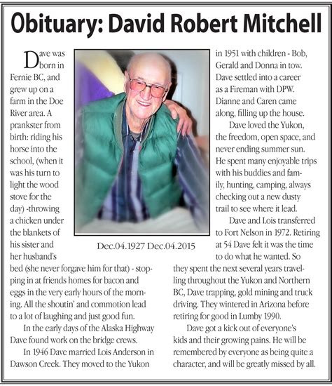 Obituaries 2015 - David Mitchell - Fort Nelson News | Fort Nelson News