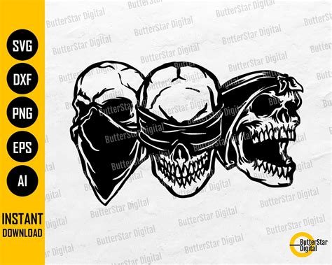 Bandana skulls svg three wise monkeys svg see no evil hear no evil ...