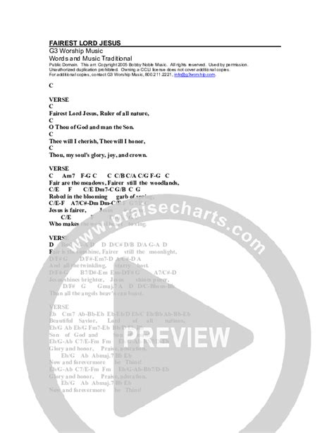 Fairest Lord Jesus Chords PDF (G3 Worship) - PraiseCharts