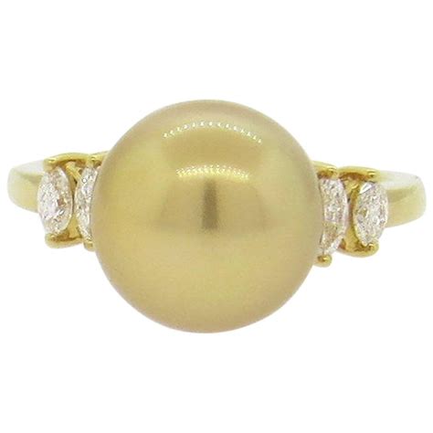 Mikimoto South Sea Golden Pearl Diamond Gold Ring at 1stdibs