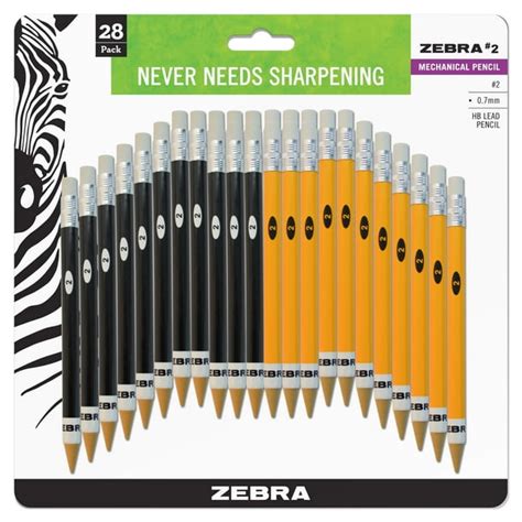 Zebra #2 Mechanical Pencil, 0.7mm Point Size, Standard HB Lead, Assorted Barrel Colors, 28-Count ...