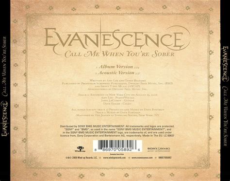 Metal Booklets: Evanescence - Call Me When You're Sober