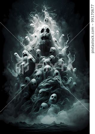 A huge mountain of scary spooky evil spirits... - Stock Illustration [99170677] - PIXTA