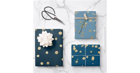 Blue Christmas Faux Gold Foil Holiday Wrapping Paper Sheets | Zazzle