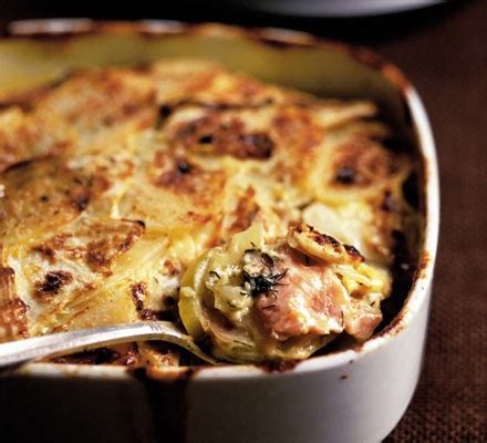 Smoked salmon & celeriac dauphinoise recipe | BBC Good Food