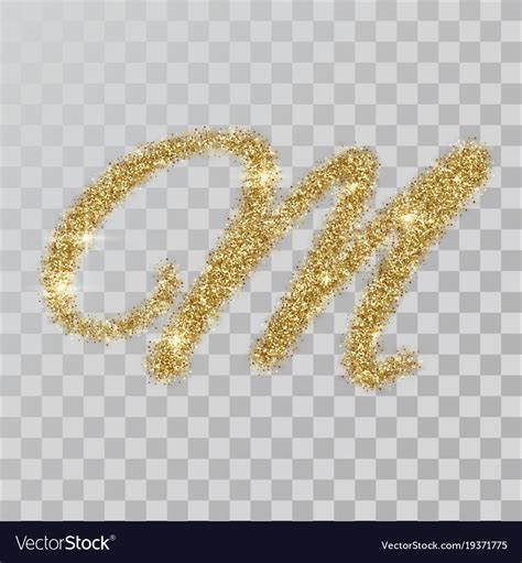 Gold glitter powder letter m in hand painted style