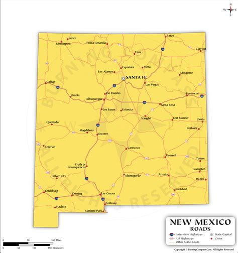 New Mexico Road Map with Interstate Highways and US Highways