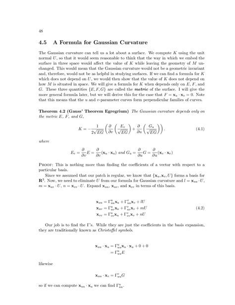 A Formula for Gaussian Curvature - Lecture Notes | MATH 4080 - Docsity