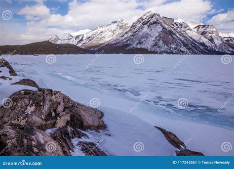 Lake Minnewanka in the Winter Near Banff, Alberta Stock Image - Image ...