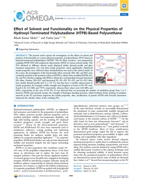 (PDF) Effect of Solvent and Functionality on the Physical Properties of Hydroxyl-Terminated ...