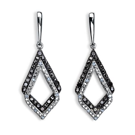 Women's 1/10 Cttw. White & Black Diamond Sterling Silver Teardrop Earrings