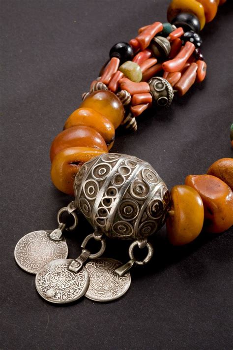 Morocco | Detail from a Berber necklace composed of silver, coral ...