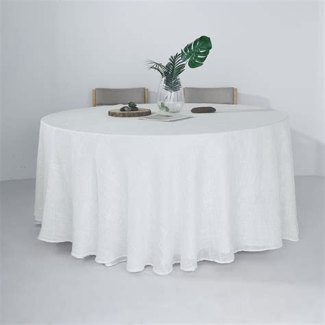 Buy 120" White Linen Round Tablecloth | Slubby Textured Wrinkle ...