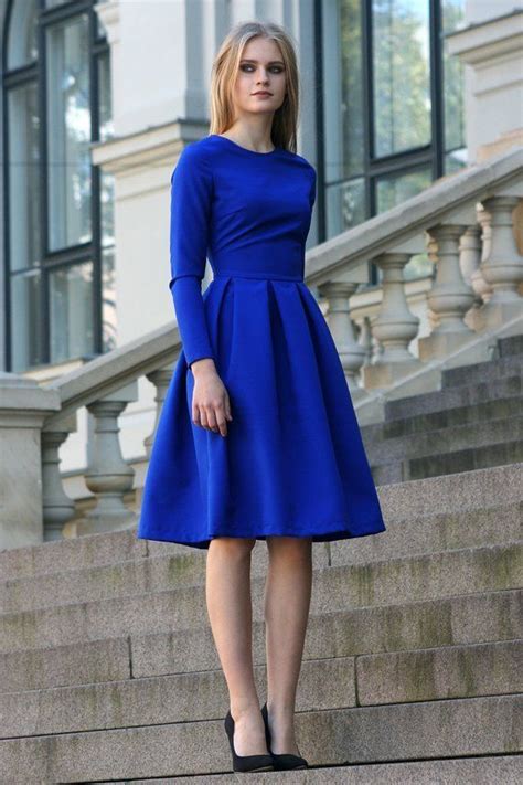 Blue Dress, Long Sleeve Dress, Large Size Clothing, Big Size Dress ...