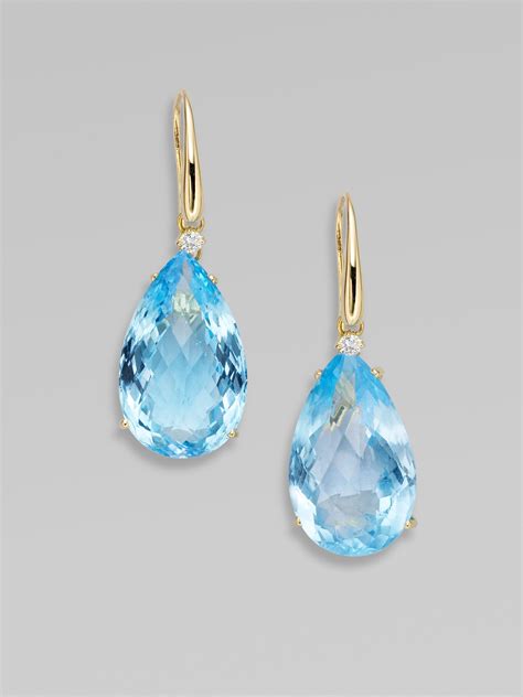 Lyst - Roberto Coin Blue Topaz Diamond 18k Yellow Gold Earrings in Blue