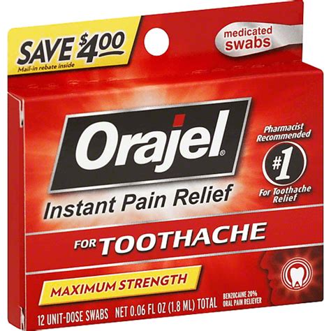 Orajel Instant Pain Relief, for Toothache, Maximum Strength, Medicated Swabs | Oral Care ...