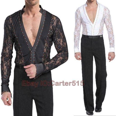 Men Dancewear Ballroom Latin Dance Costume Rumba Cha-Cha Hollow Shirt ...